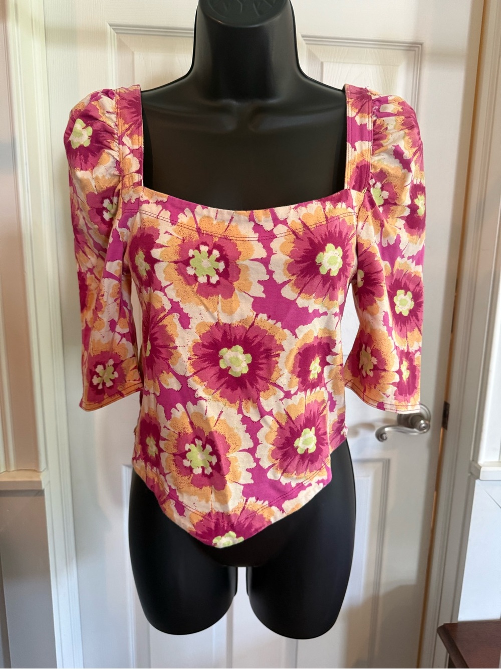 Free People Pink Floral Square-Neck size medium NWT